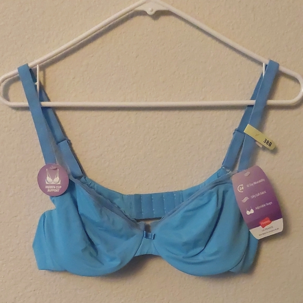 Hanes Ultimate Raindrop Blue Women's Bra with Adjustable Straps, 38B